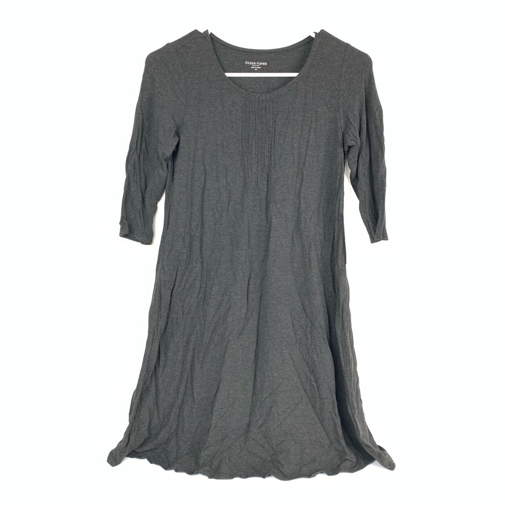 Eileen Fisher Pintuck Tunic Dress Charcoal Size PP Petite Viscose Jersey Stretch